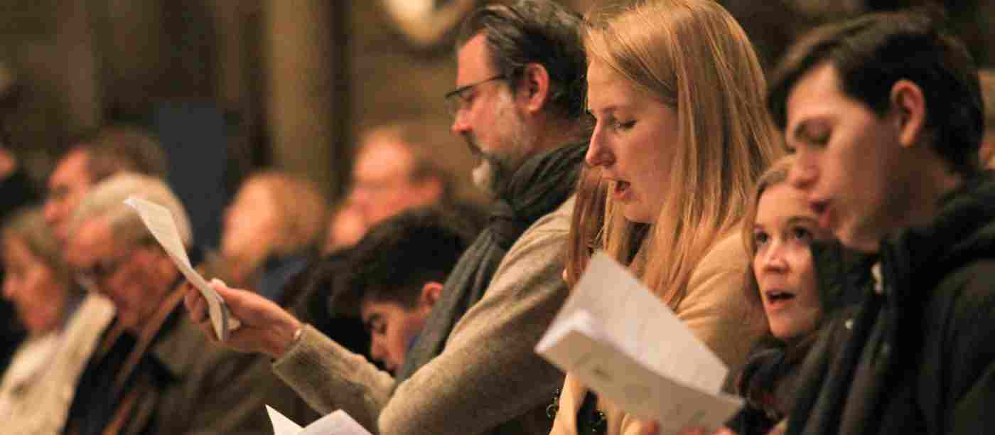 Congregation singing during a service
