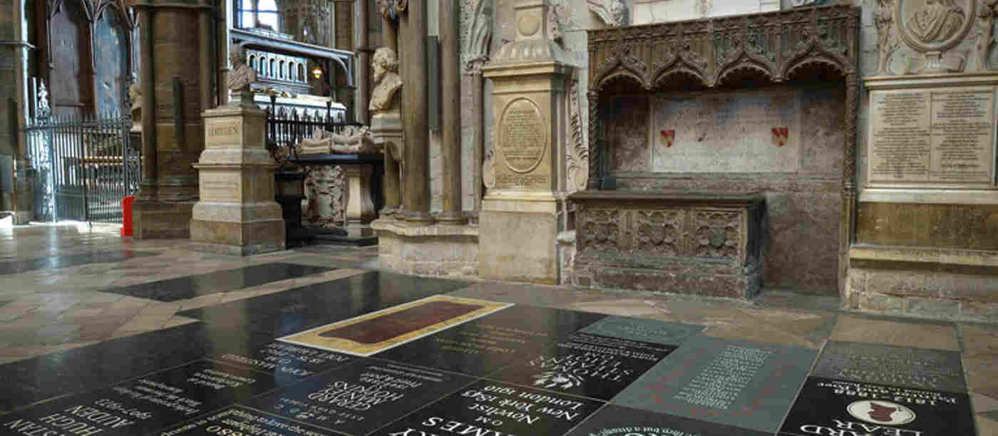 Photograph of Poets' Corner in Westminster Abbey to promote the writers and thinkers page for families