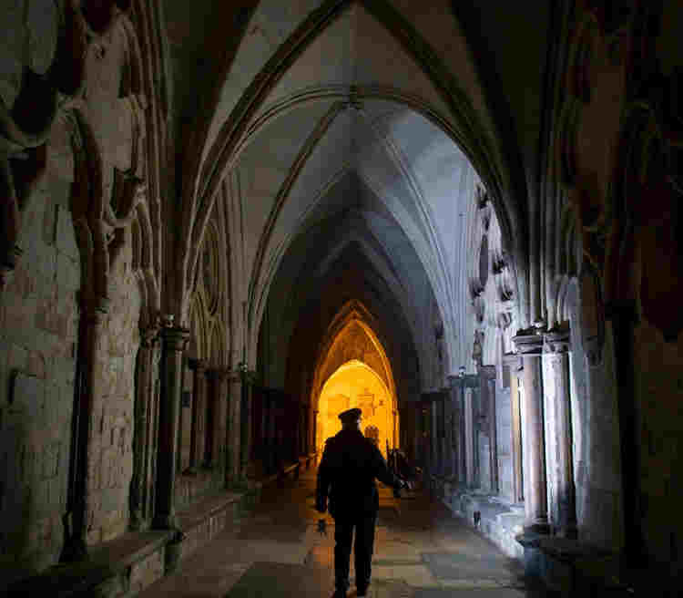 A security beadle checking a walkway with a touch