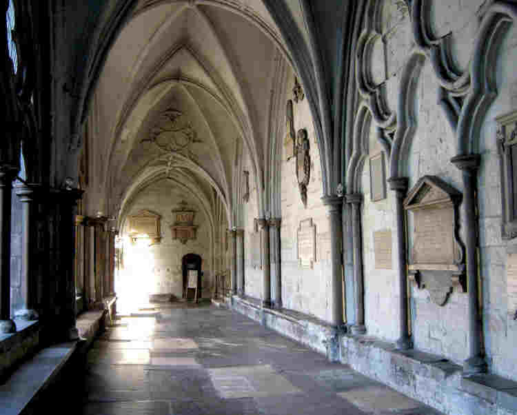 North Cloister, monuments and tablets on the walls