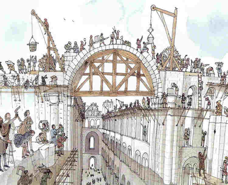 Illustration of the building of St Edward the Confessor's Norman church