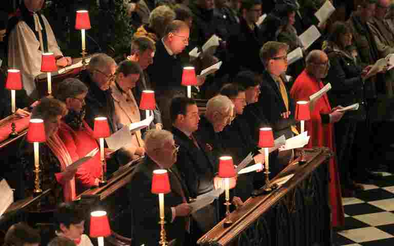 People singing in the quire stalls