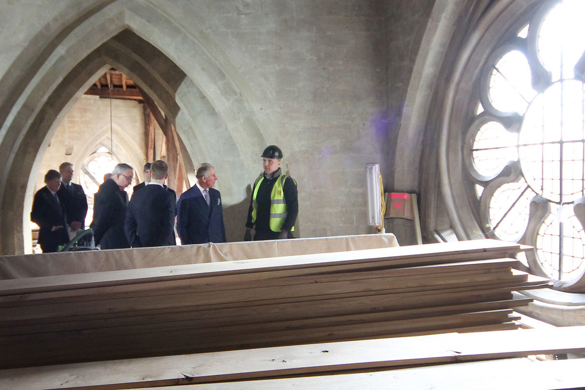 HRH The Prince of Wales meets an apprentice craftsman working on the project