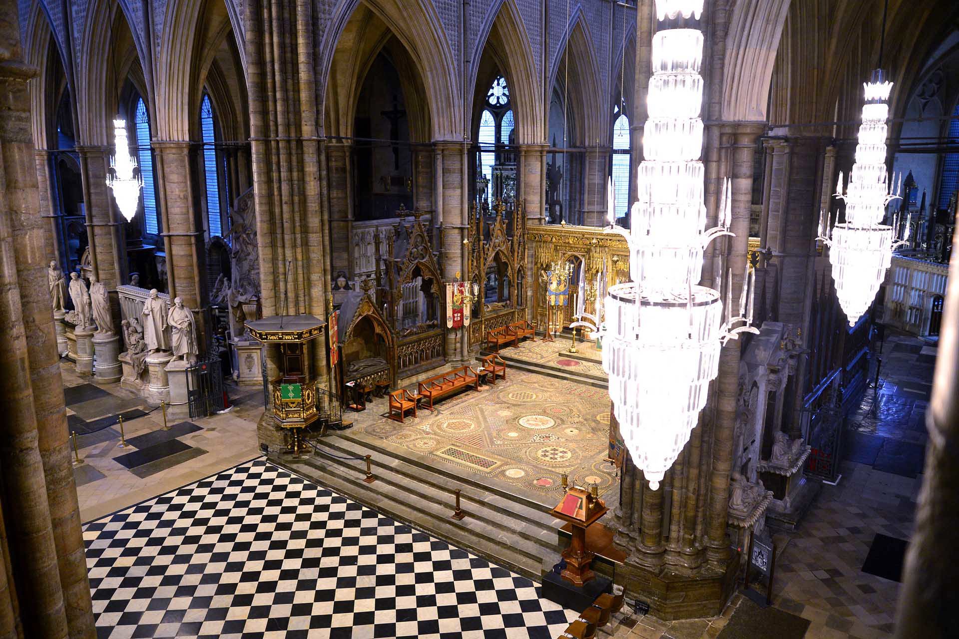 The High Alar in the Abbey and the east end of the church from an aerial view