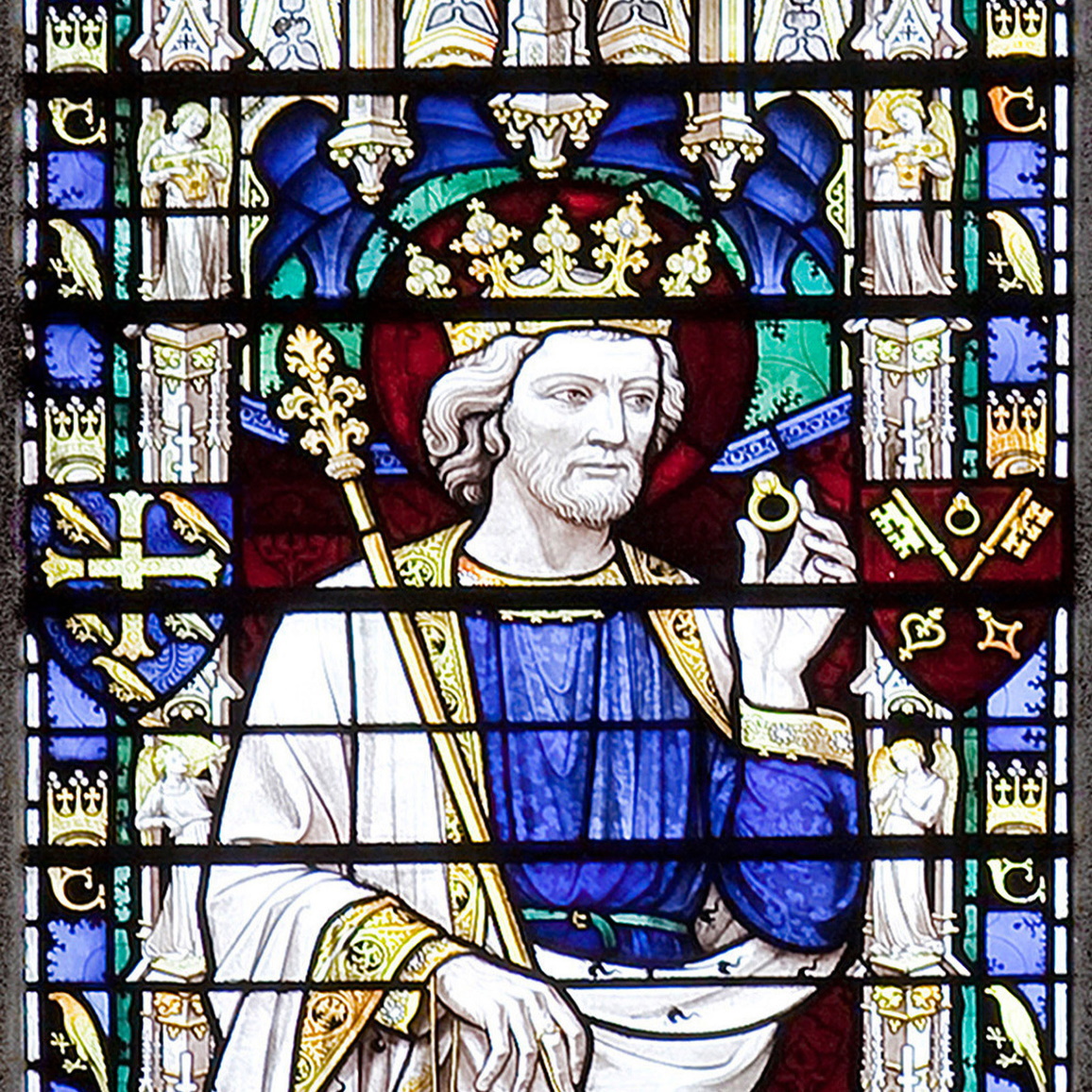 Photograph of stained glass window of St Edward the Confessor in Westminster Abbey