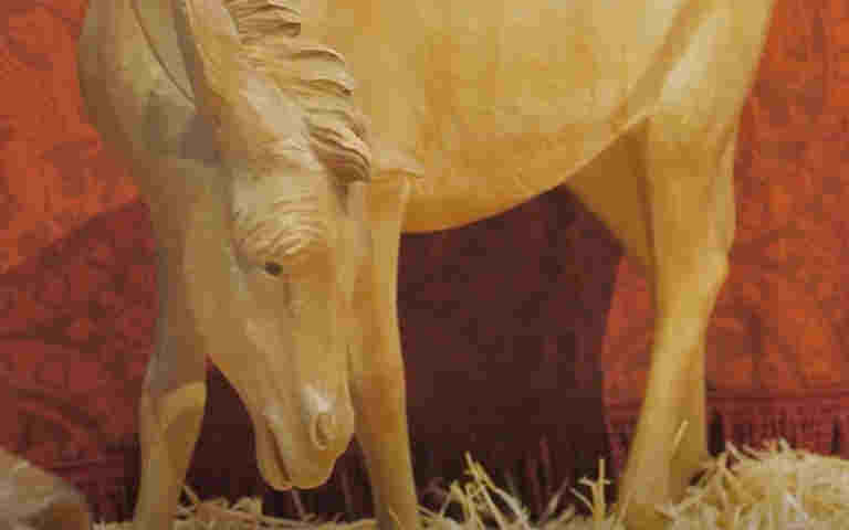 Photograph of donkey from the nativity scene at Westminster Abbey, representing the journey in the Bible