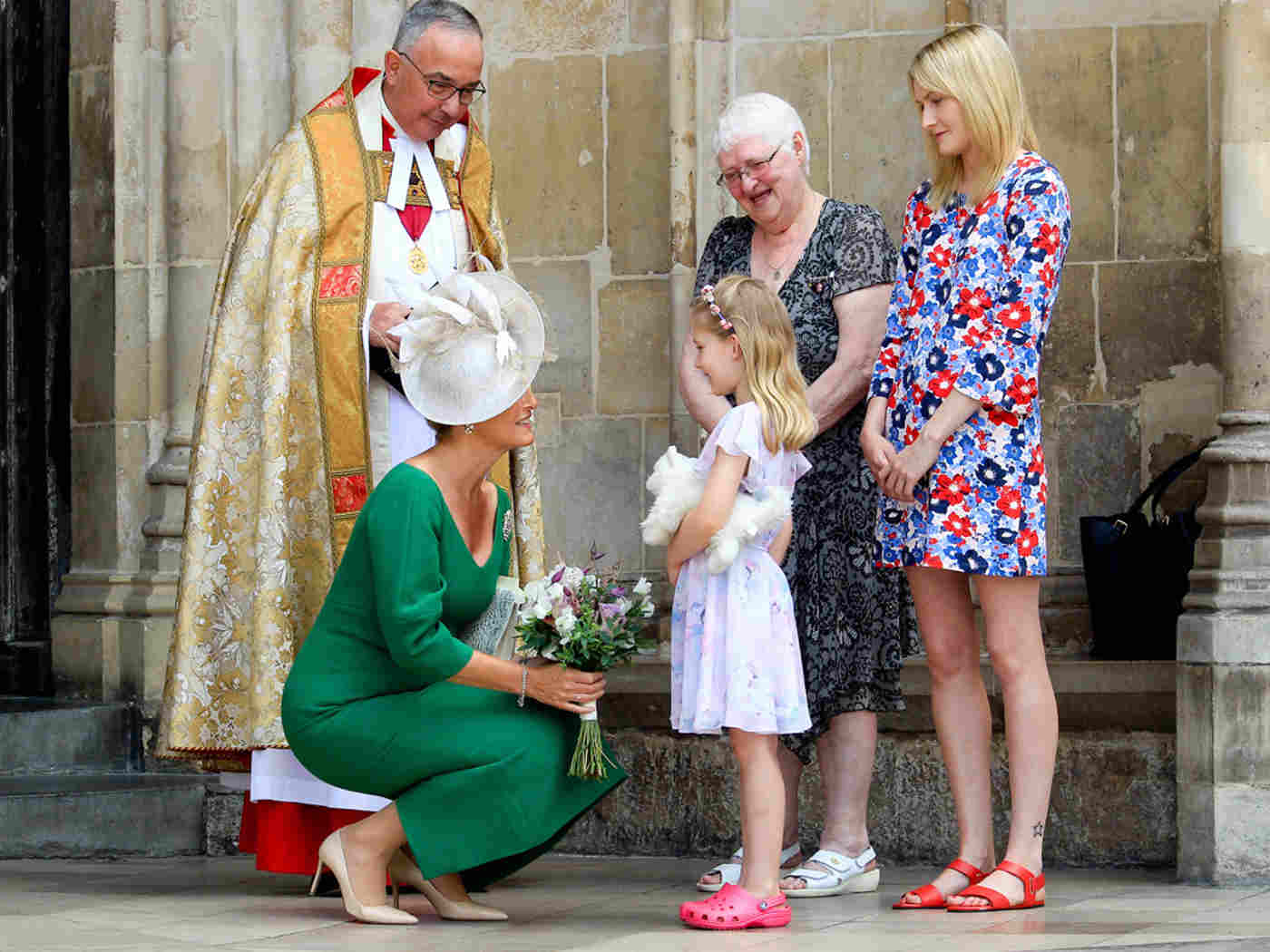 The Countess of Wessex receives a posy from Lola Coomber