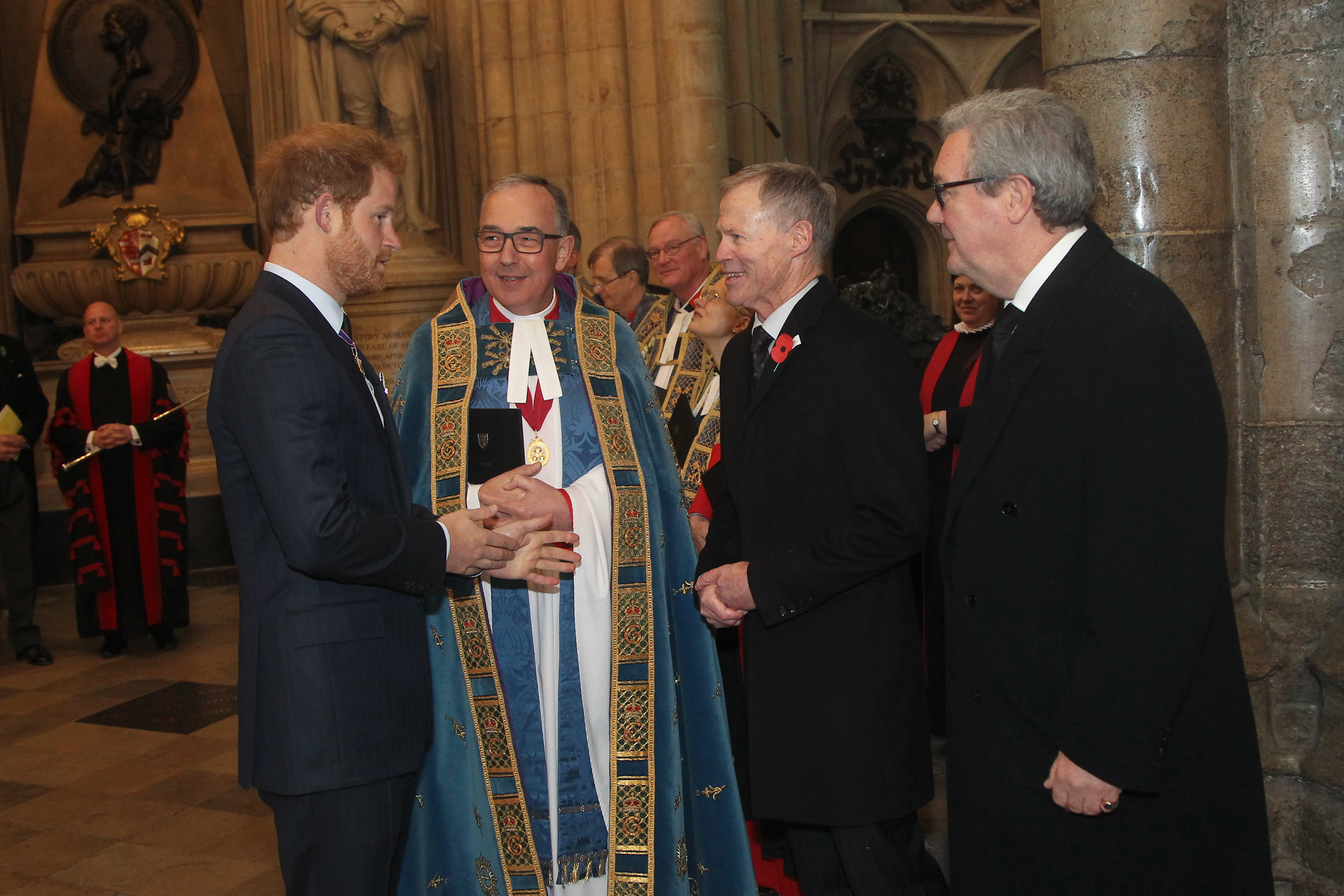 HE The Right Honourable Sir Lockwood Smith KNZM and HE The Honourable Alexander Downer AC are presented to HRH Prince Henry of Wales by the Dean of Westminster, the Very Reverend Dr John Hall