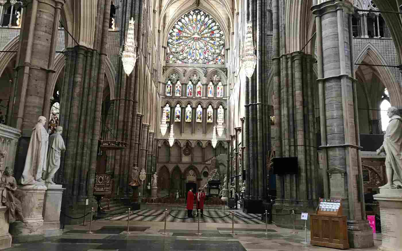 The south side of the Abbey, which features a stained-glass window