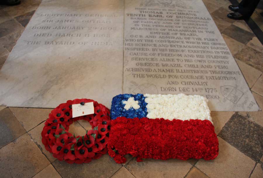 The wreaths at the foot of the grave of Admiral Lord Cochrane