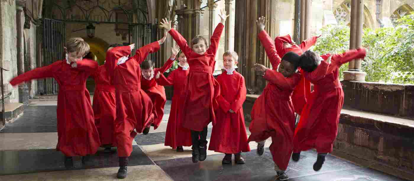 10 Choristers Jumping in the air