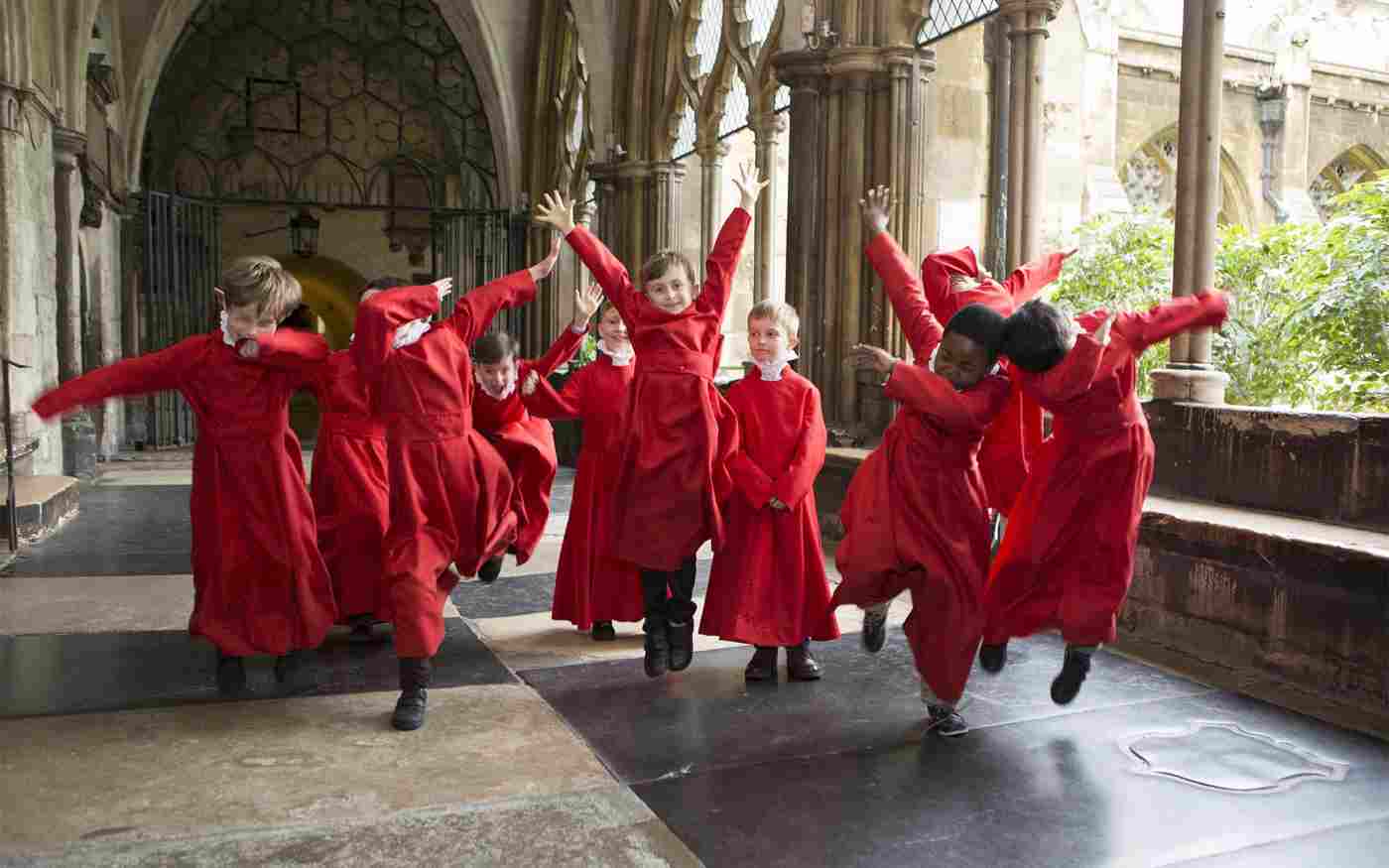 10 Choristers Jumping in the air
